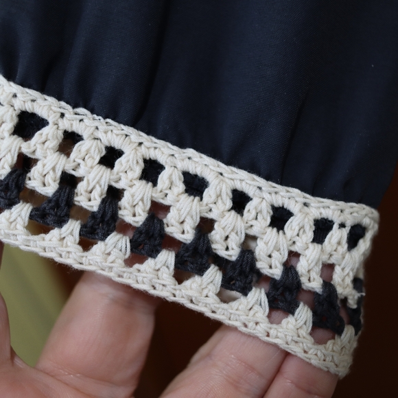 Free People Navy Blue Crochet Trim Zip Front Cropped Bomber Jacket Medium - Picture 11 of 16